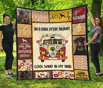 Dog On Dark Desert Highway Hippie Van Rottweiler Quilt Blanket-Gear Wanta