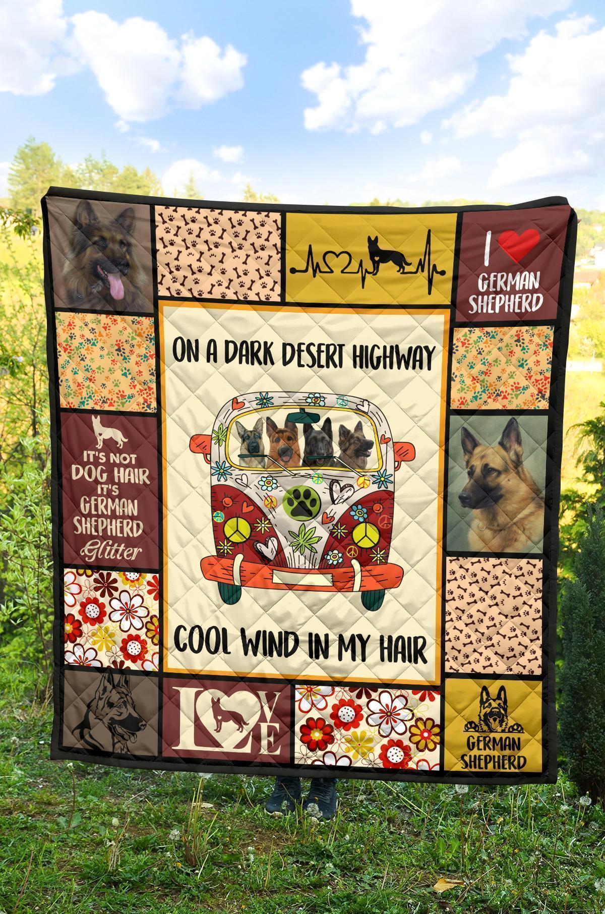 Dog On Dark Desert Hippie Van German Shepherd Quilt Blanket-Gear Wanta