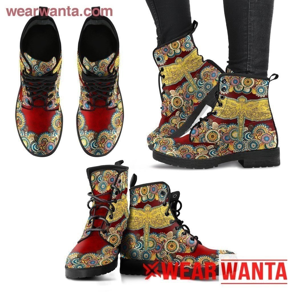 Dragonfly Mandala Women's Leather Boots-Gear Wanta