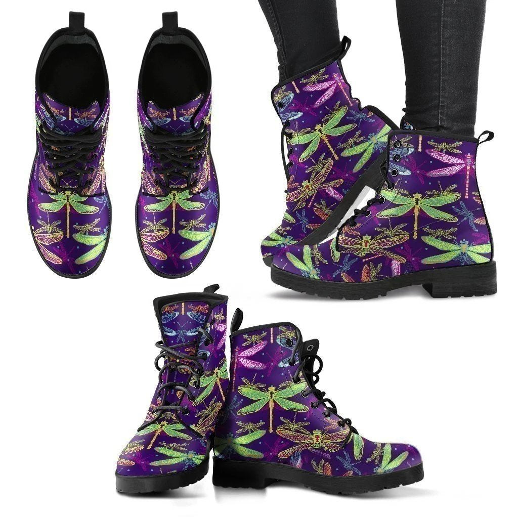 Dragonfly Pattern Women's Leather Boots Gift Idea-Gear Wanta