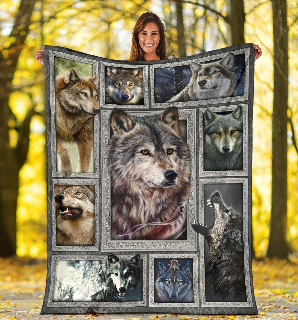 Face Grey Wolf Fleece Blanket For Wolf Lover-Gear Wanta