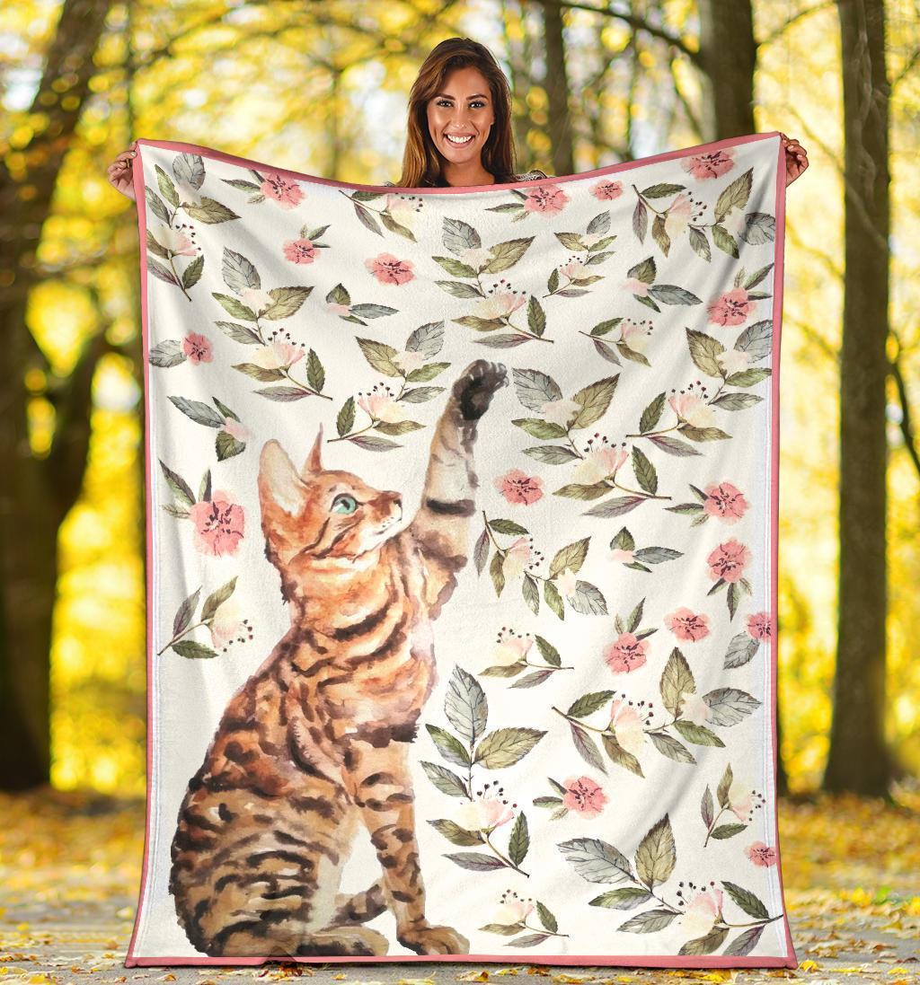 Floral Cat Fleece Blanket For Cat Lover-Gear Wanta