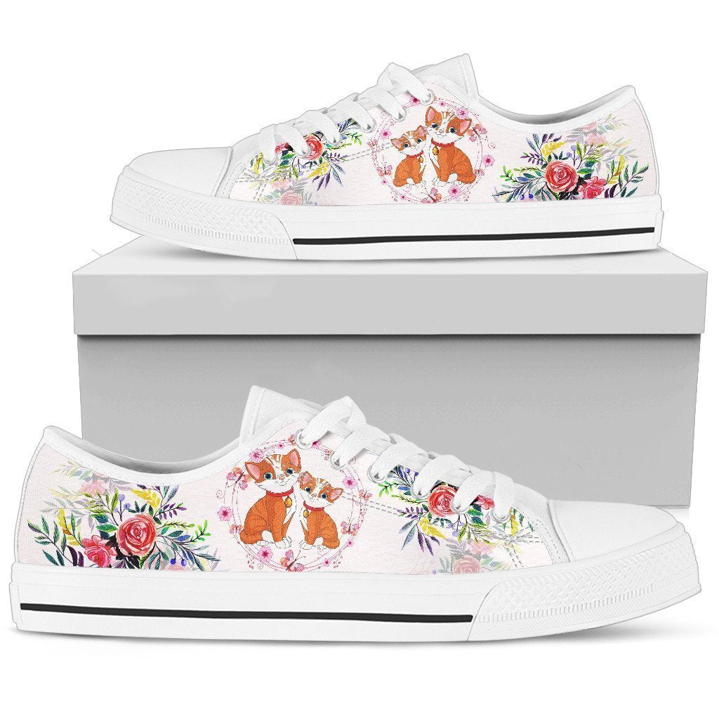 Floral Cat Sneakers Low Top Shoes For Cat Lover-Gear Wanta
