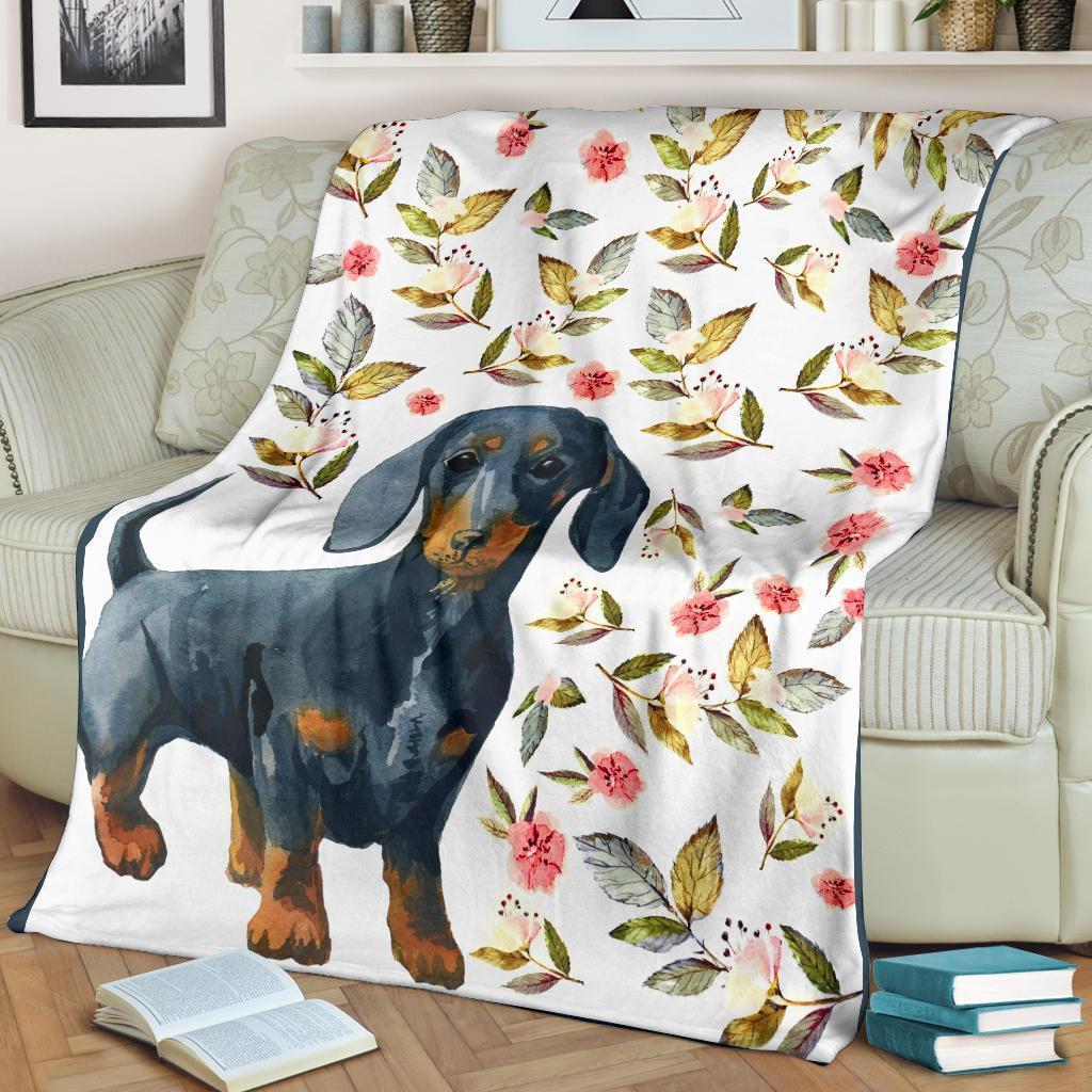 Floral Dachshund Dog Fleece Blanket-Gear Wanta