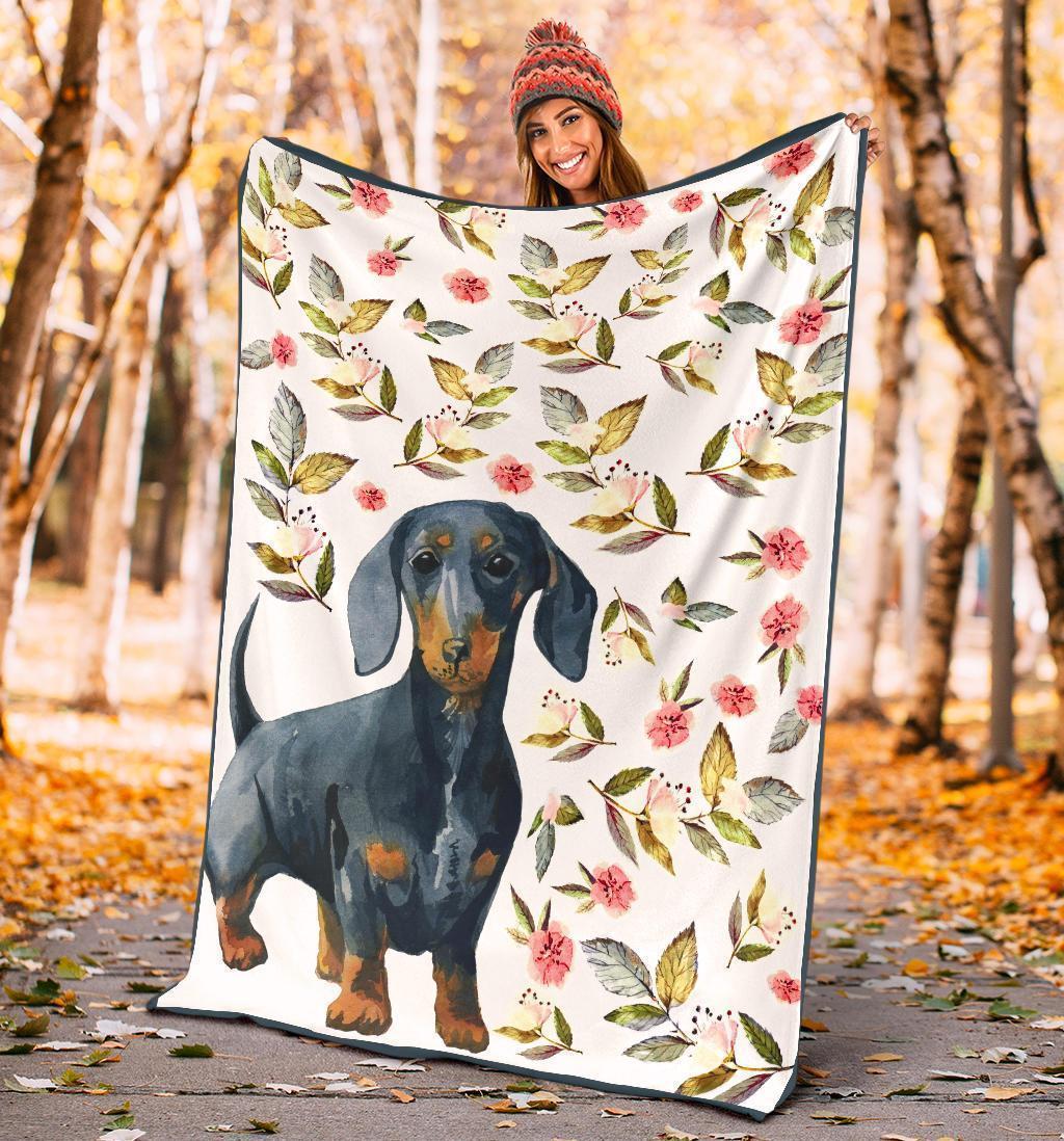 Floral Dachshund Dog Fleece Blanket-Gear Wanta