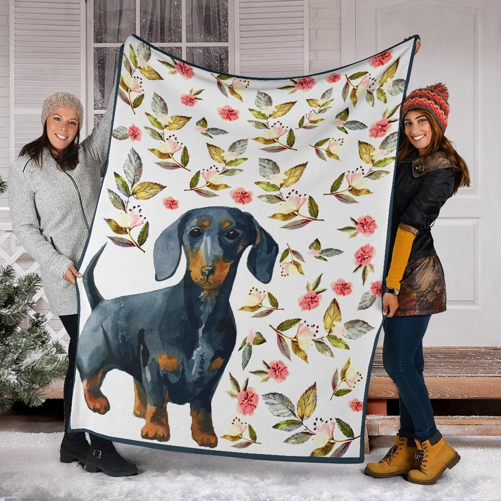 Floral Dachshund Dog Fleece Blanket-Gear Wanta