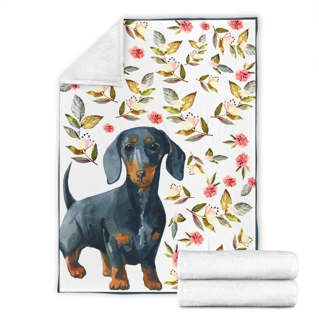 Floral Dachshund Dog Fleece Blanket-Gear Wanta