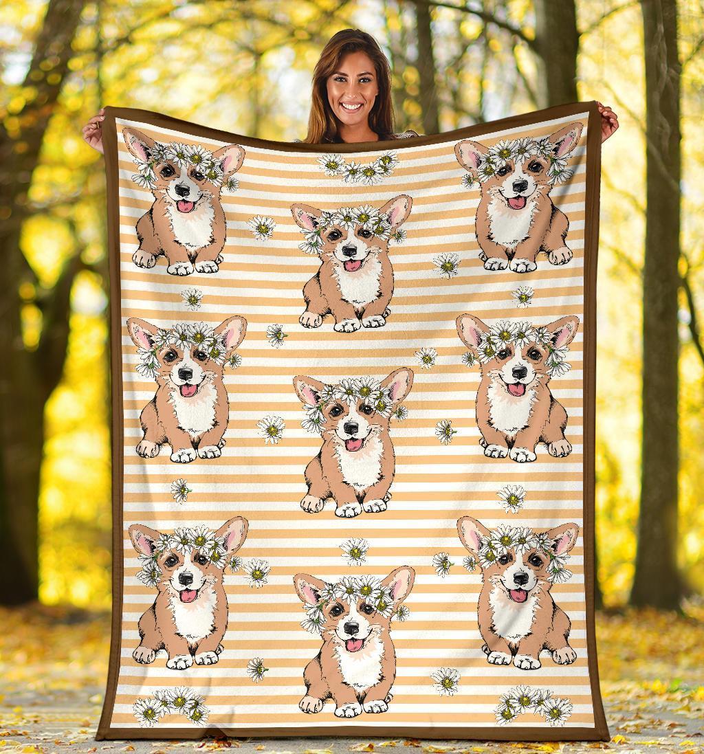 Floral Pattern Corgi Dog Fleece Blanket-Gear Wanta