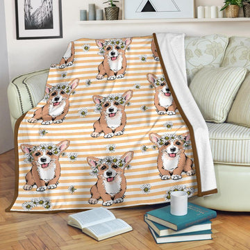 Floral Pattern Corgi Dog Fleece Blanket-Gear Wanta