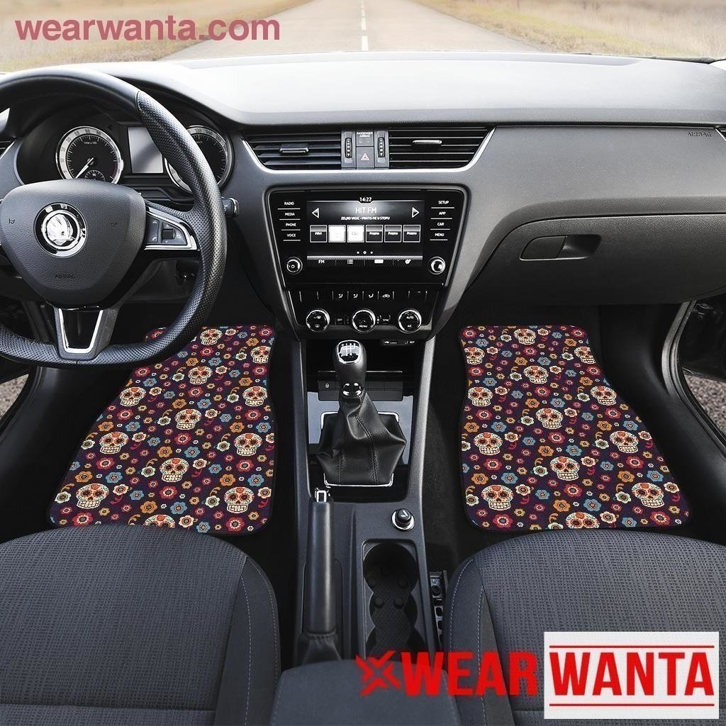 Floral Sugar Skull Car Floor Mats Custom Car Accessories-Gear Wanta