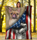 French Bulldog Fleece Blanket American Flag Dog Lover-Gear Wanta