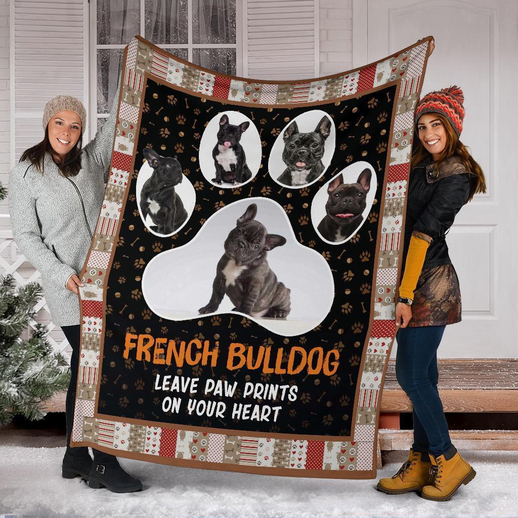 French Bulldog Leave Paw Prints On Your Heart Fleece Blanket-Gear Wanta