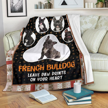 French Bulldog Leave Paw Prints On Your Heart Fleece Blanket-Gear Wanta