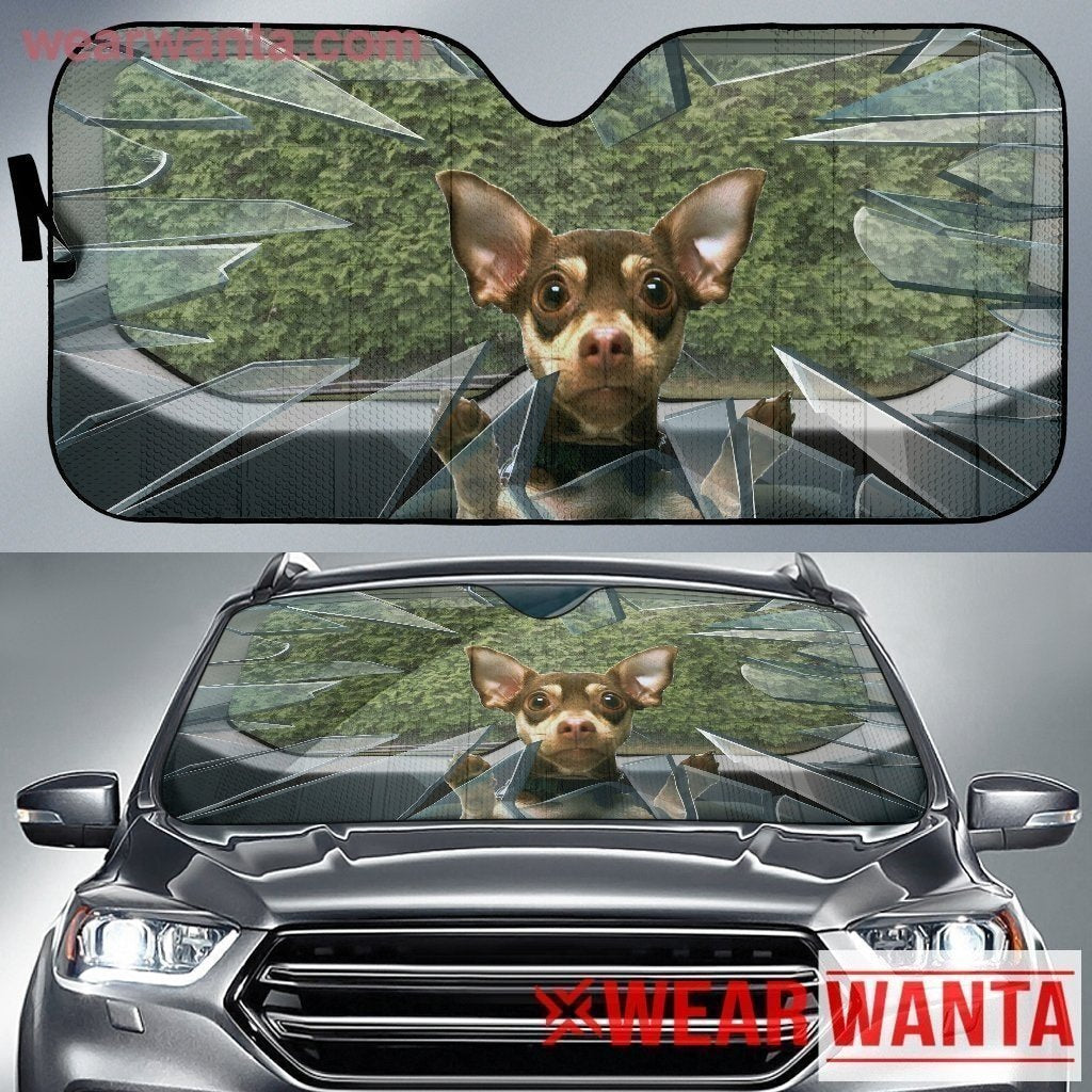 Funny Broken Glass Brown Chihuahua Car Sun Shade-Gear Wanta