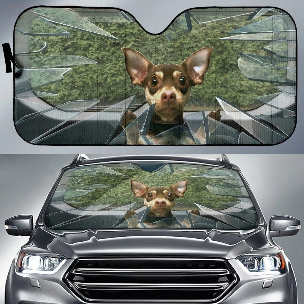 Funny Broken Glass Brown Chihuahua Car Sun Shade-Gear Wanta