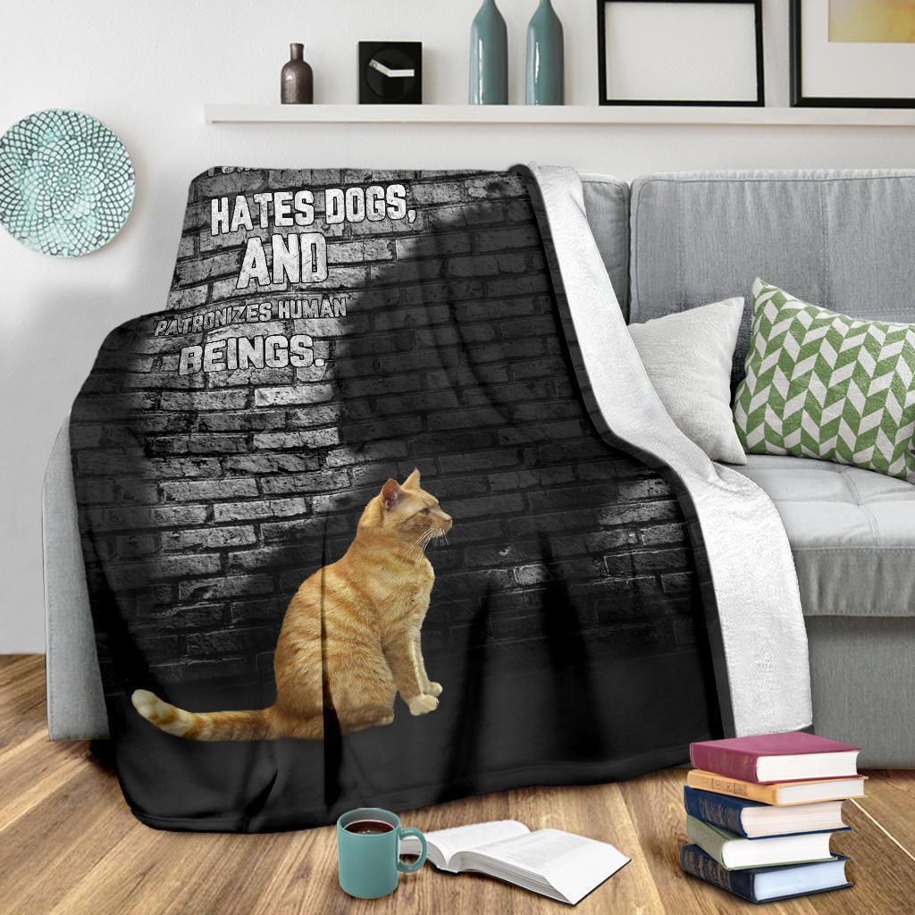 Funny Cat Hates Dogs Fleece Blanket For Cat Lover-Gear Wanta