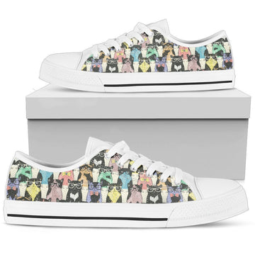 Funny Cat Sneakers Low Top Shoes For Cat Lover-Gear Wanta