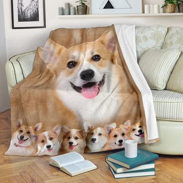 Funny Face Corgi Fleece Blanket-Gear Wanta