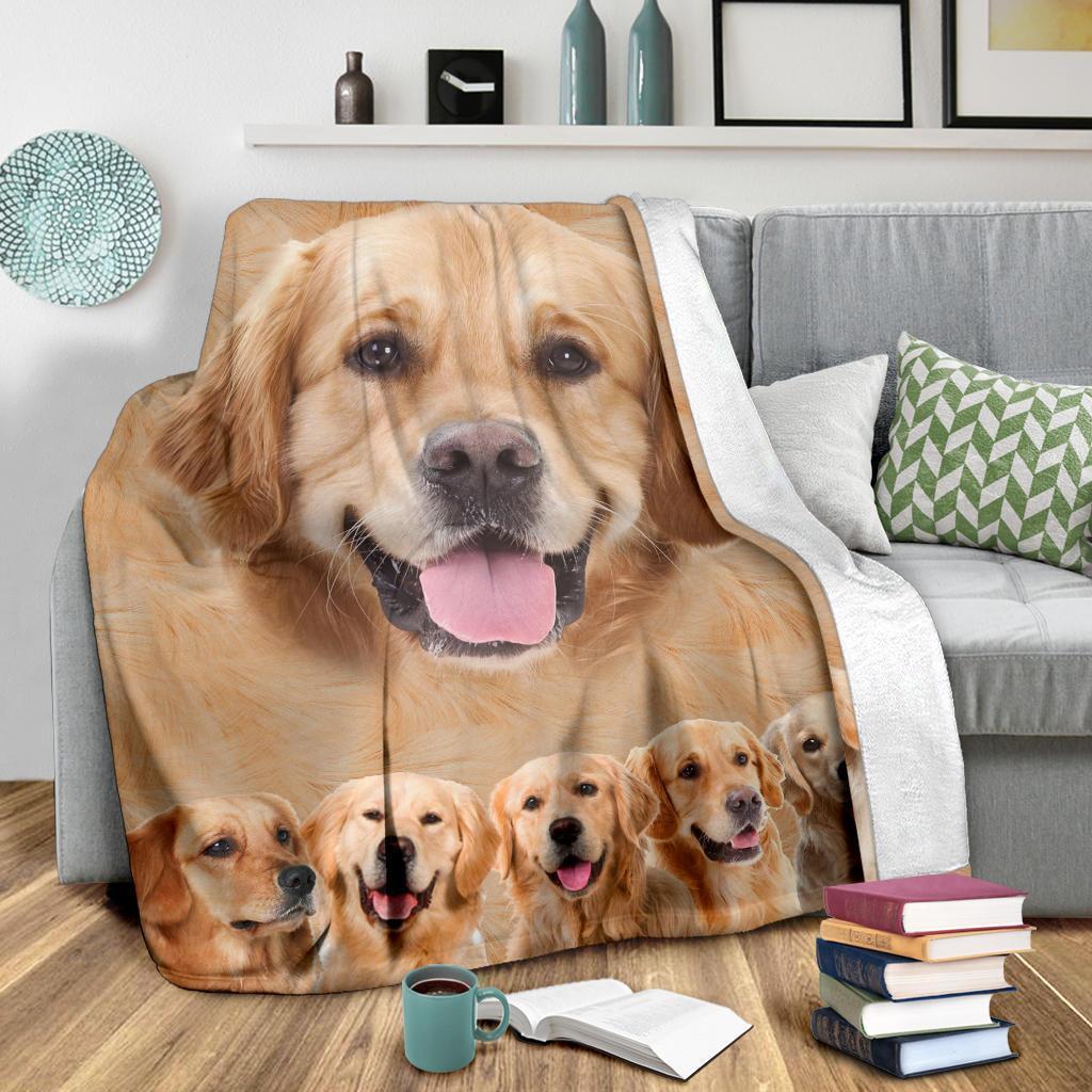 Funny Face Golden Retriever Fleece Blanket Dog-Gear Wanta