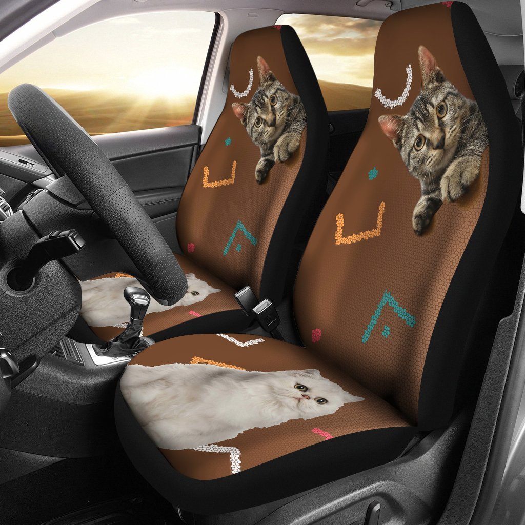 Funny Grey And White Cats Car Seat Covers Cat Lovers-Gear Wanta