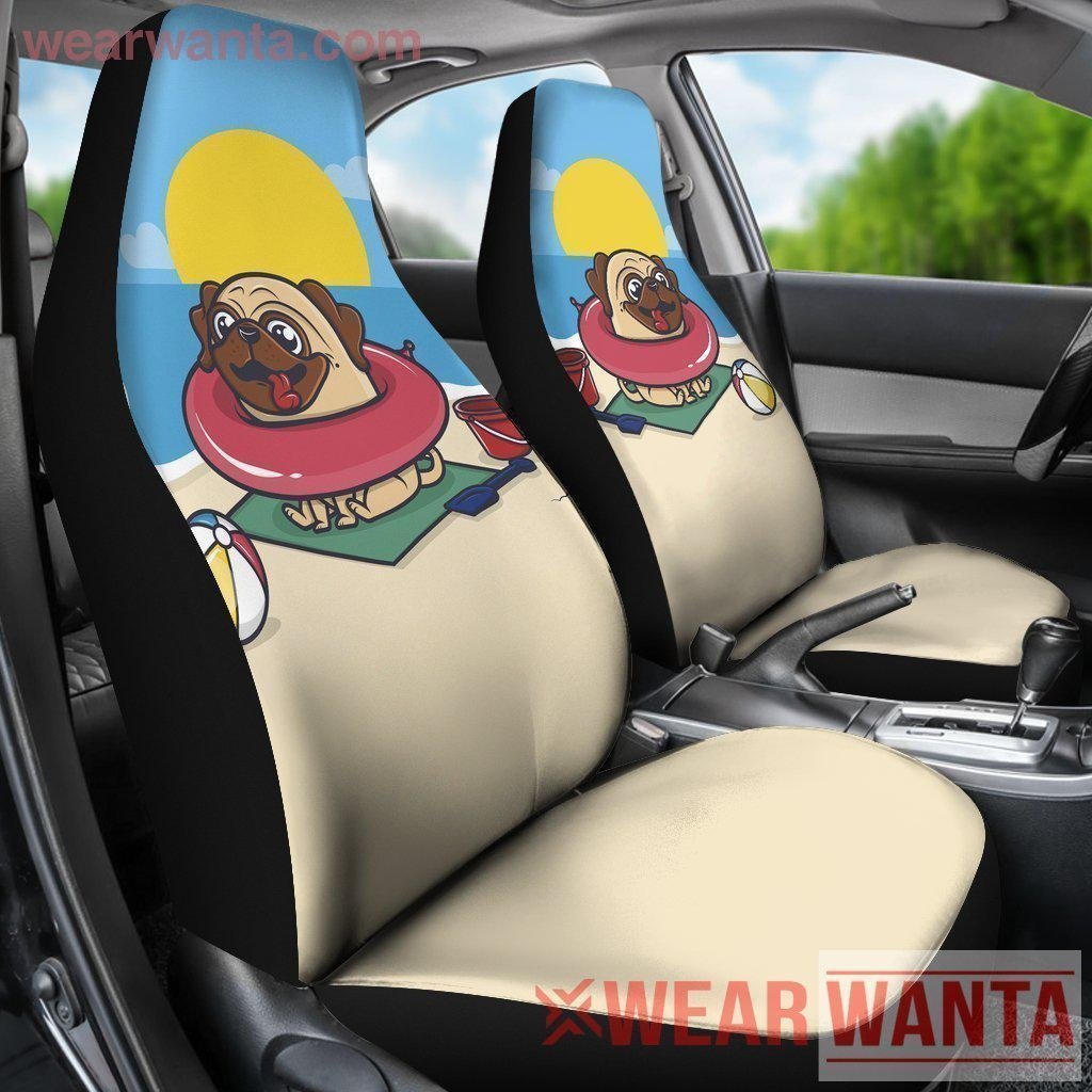 Funny Pug Car Seat Covers On Beach-Gear Wanta