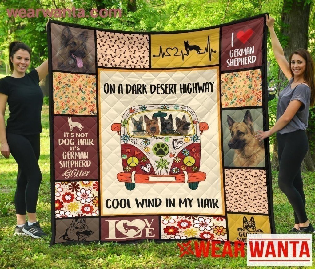 German Shepherd Dog On Dark Desert Highway Hippie Van Quilt Blanket-Gear Wanta