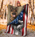 German Shepherd Fleece Blanket American Flag-Gear Wanta