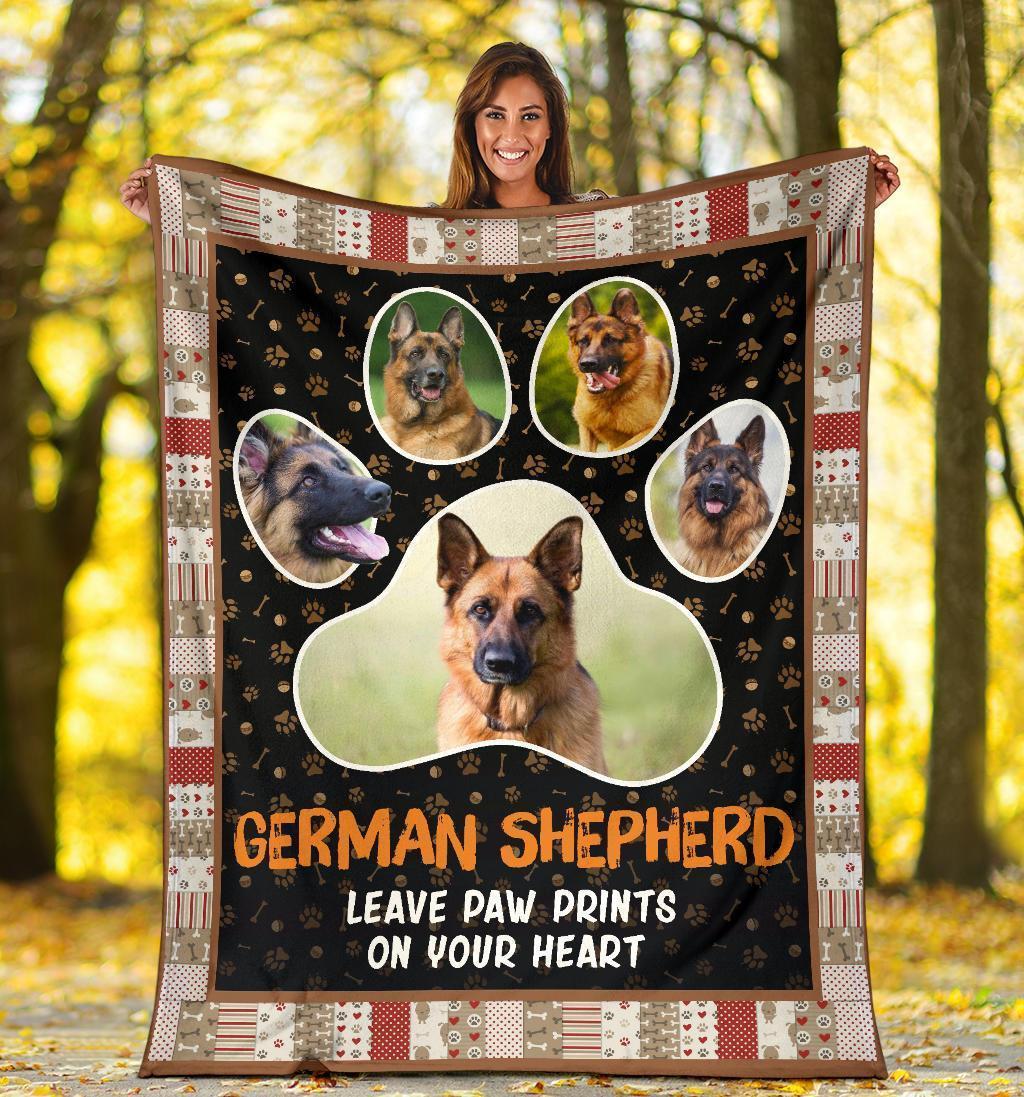 German Shepherd Leave Paw Prints On Your Heart Fleece Blanket-Gear Wanta