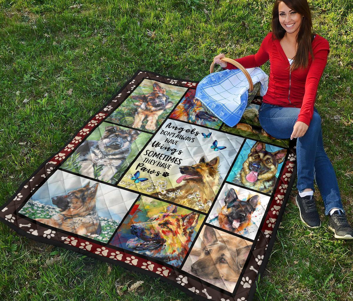 Germand Shepherd Dog Quilt Blanket Angels Sometime Have Paws-Gear Wanta