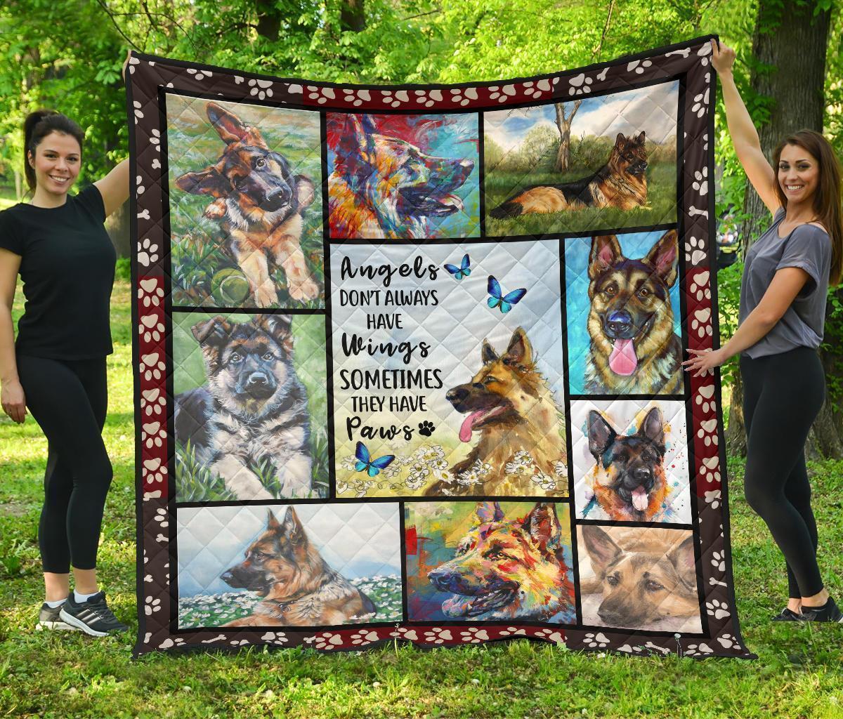 Germand Shepherd Dog Quilt Blanket Angels Sometime Have Paws-Gear Wanta