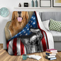 Golden Retriever Fleece Blanket American Flag-Gear Wanta