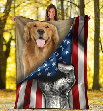 Golden Retriever Fleece Blanket American Flag-Gear Wanta