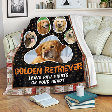 Golden Retriever Leave Paw Prints On Your Heart Fleece Blanket-Gear Wanta