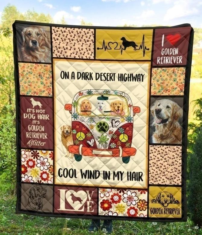 Golden Retriever On A Dark Desert Highway Hippie Van Quilt Blanket-Gear Wanta