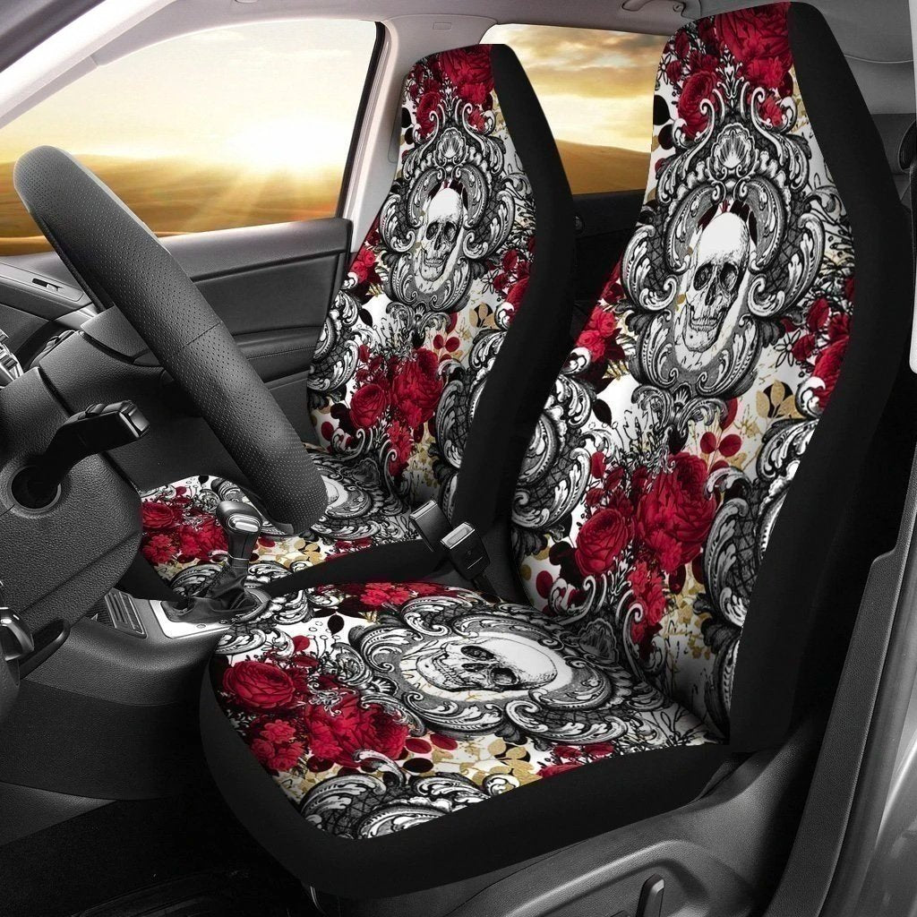 Gothic Skull Red Roses Car Seat Covers Gift Idea-Gear Wanta