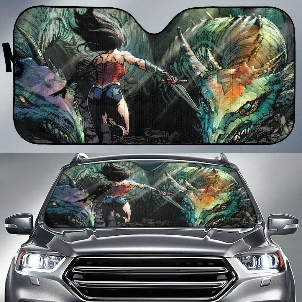 Graphic Wonder Woman Comic Car Sun Shade-Gear Wanta