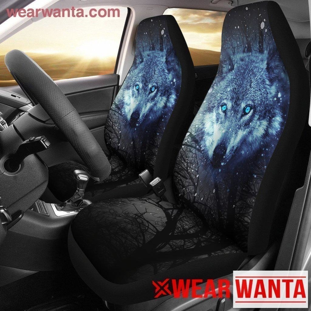 Gray Wolf Car Seat Covers Blue Eyes Custom Car Decoration-Gear Wanta
