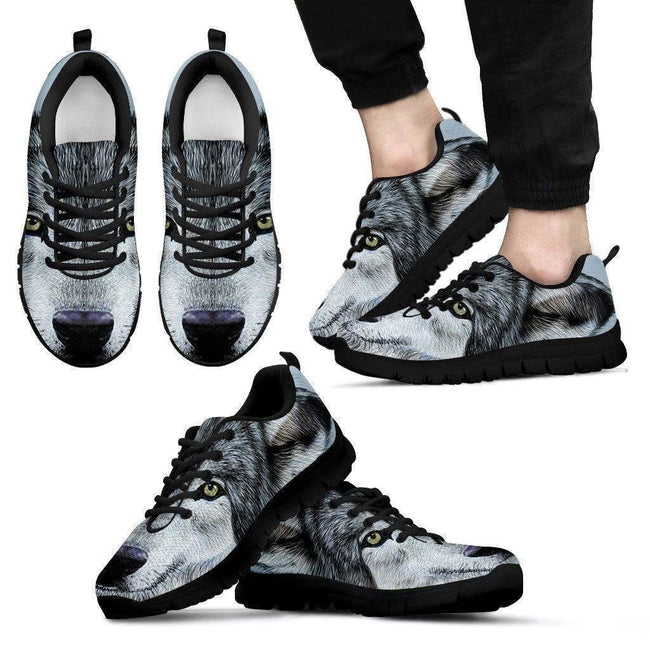 Gray Wolf Men's Sneakers Custom Design Black-Gear Wanta