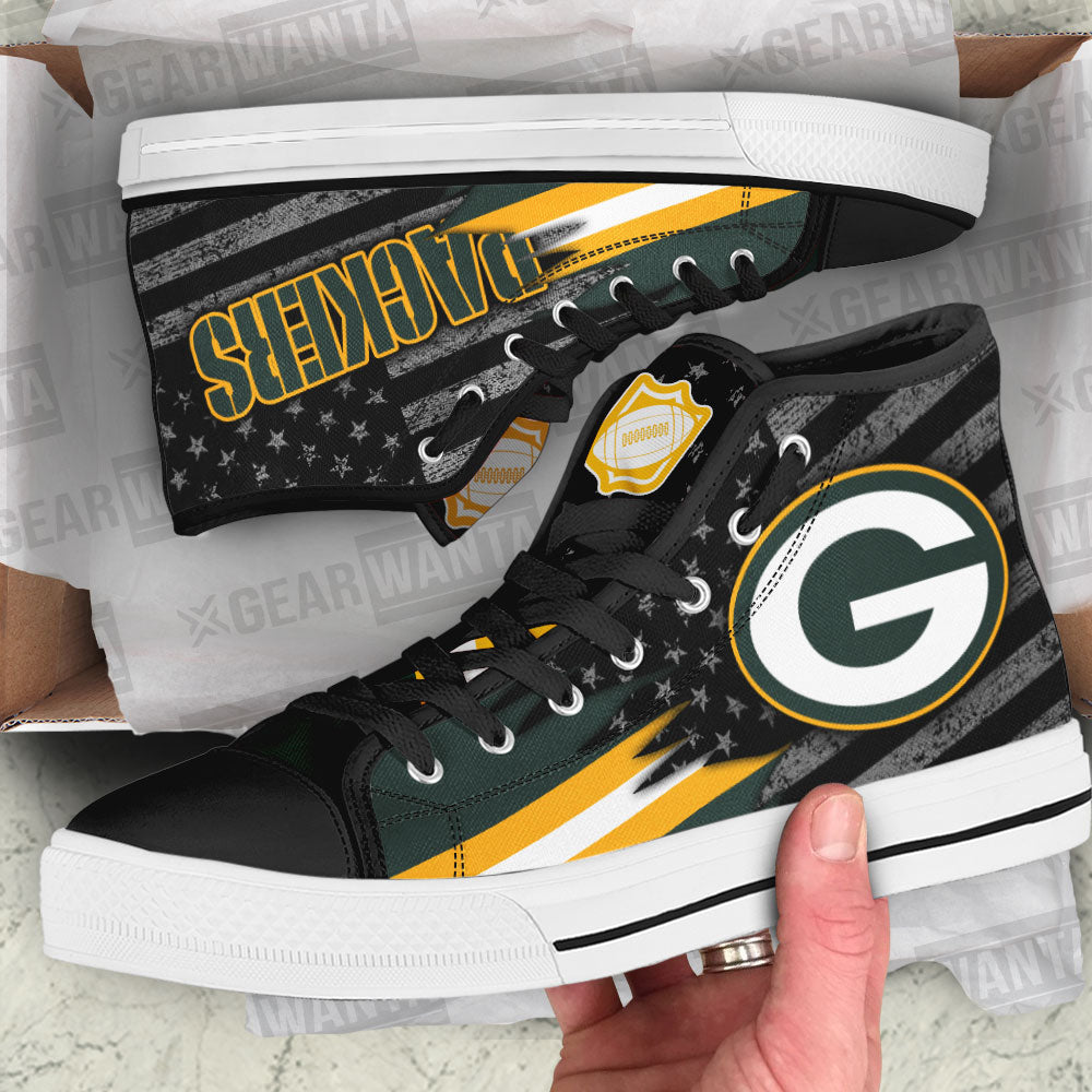 Green Bay Packers High Top Shoes Custom American Flag Sneakers-Gear Wanta