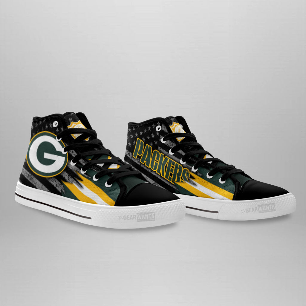 Green Bay Packers High Top Shoes Custom American Flag Sneakers-Gear Wanta