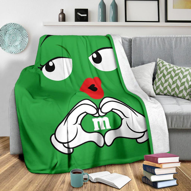 Green M&M Fleece Blanket Custom Bed Home Decoration-Gear Wanta