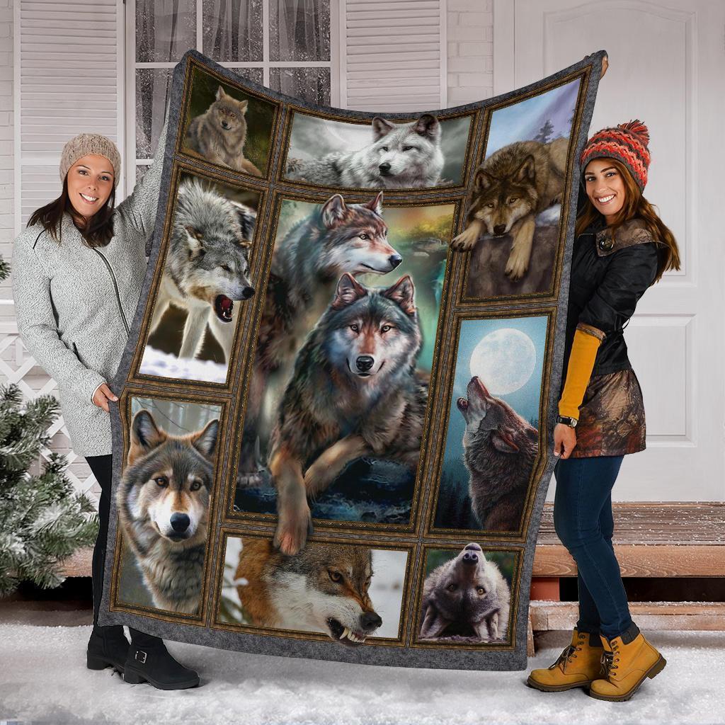 Grey Wolf Face Fleece Blanket Frame For Wolf Lover-Gear Wanta