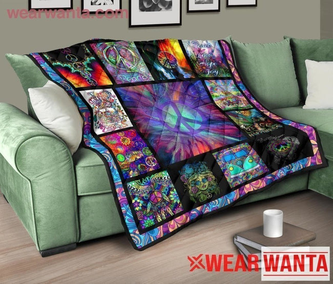 Hippie Peace Symbol Quilt Blanket-Gear Wanta