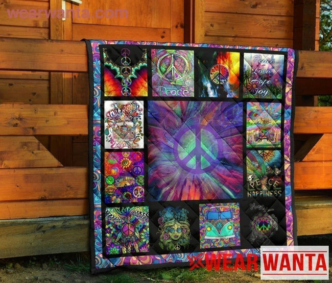 Hippie Peace Symbol Quilt Blanket-Gear Wanta