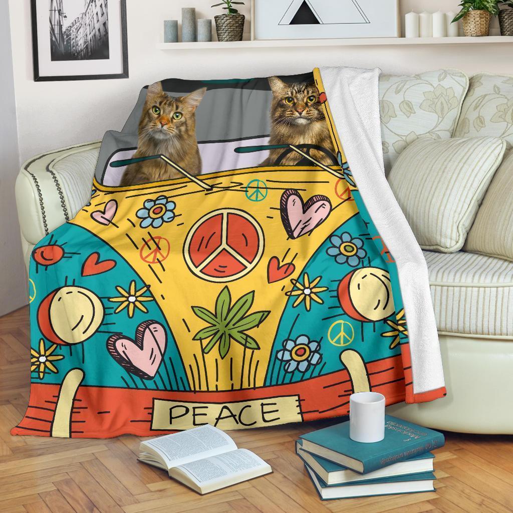 Hippie Van Cat Fleece Blanket For Cat Lover-Gear Wanta