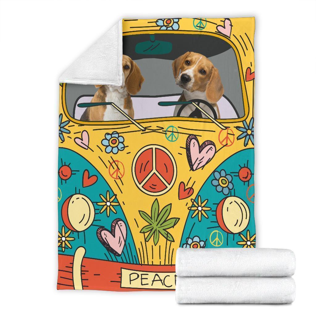 Hippie Van Peace Beagle Dog Fleece Blanket-Gear Wanta