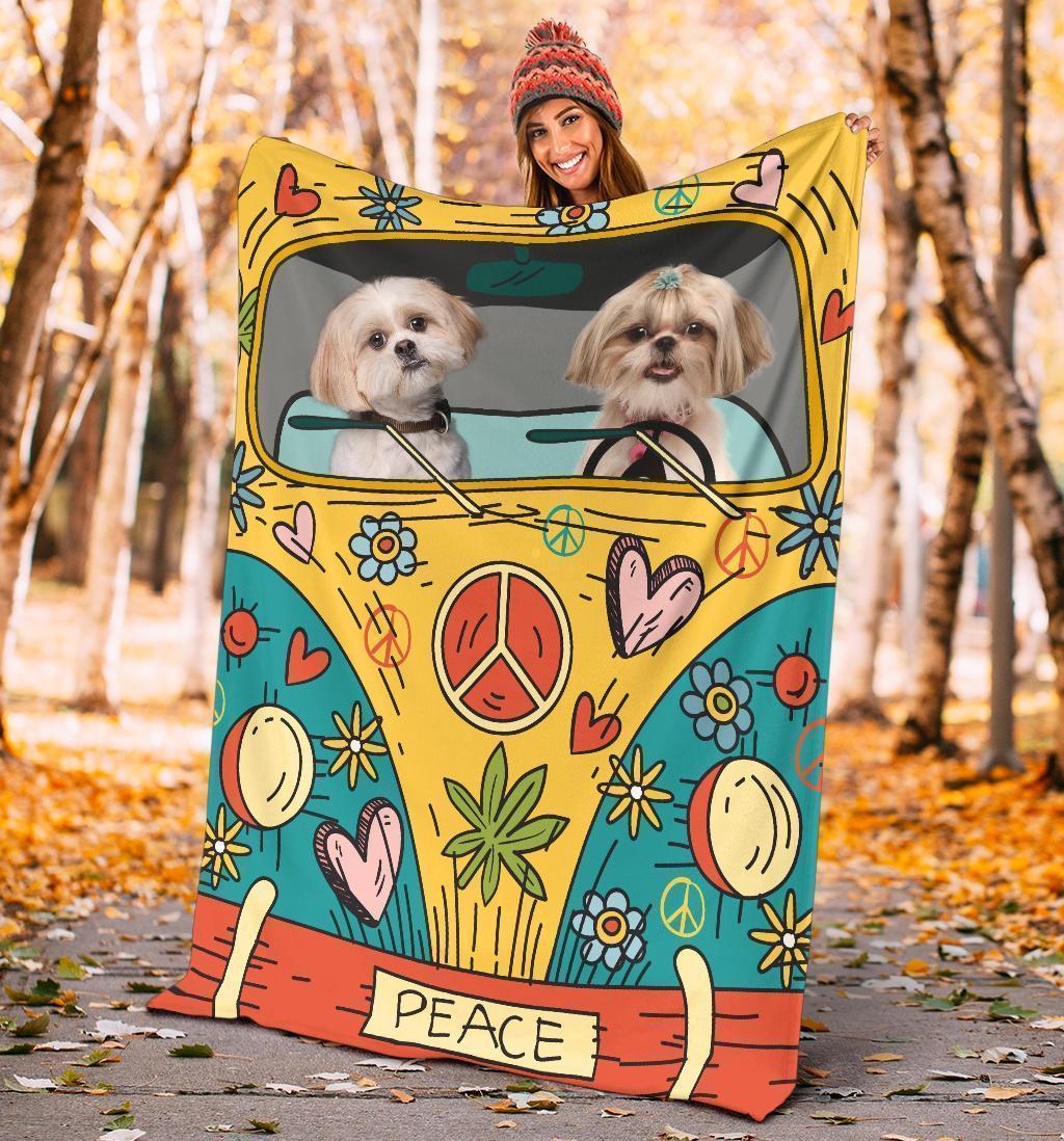 Hippie Van Shih Tzu Dog Fleece Blanket-Gear Wanta