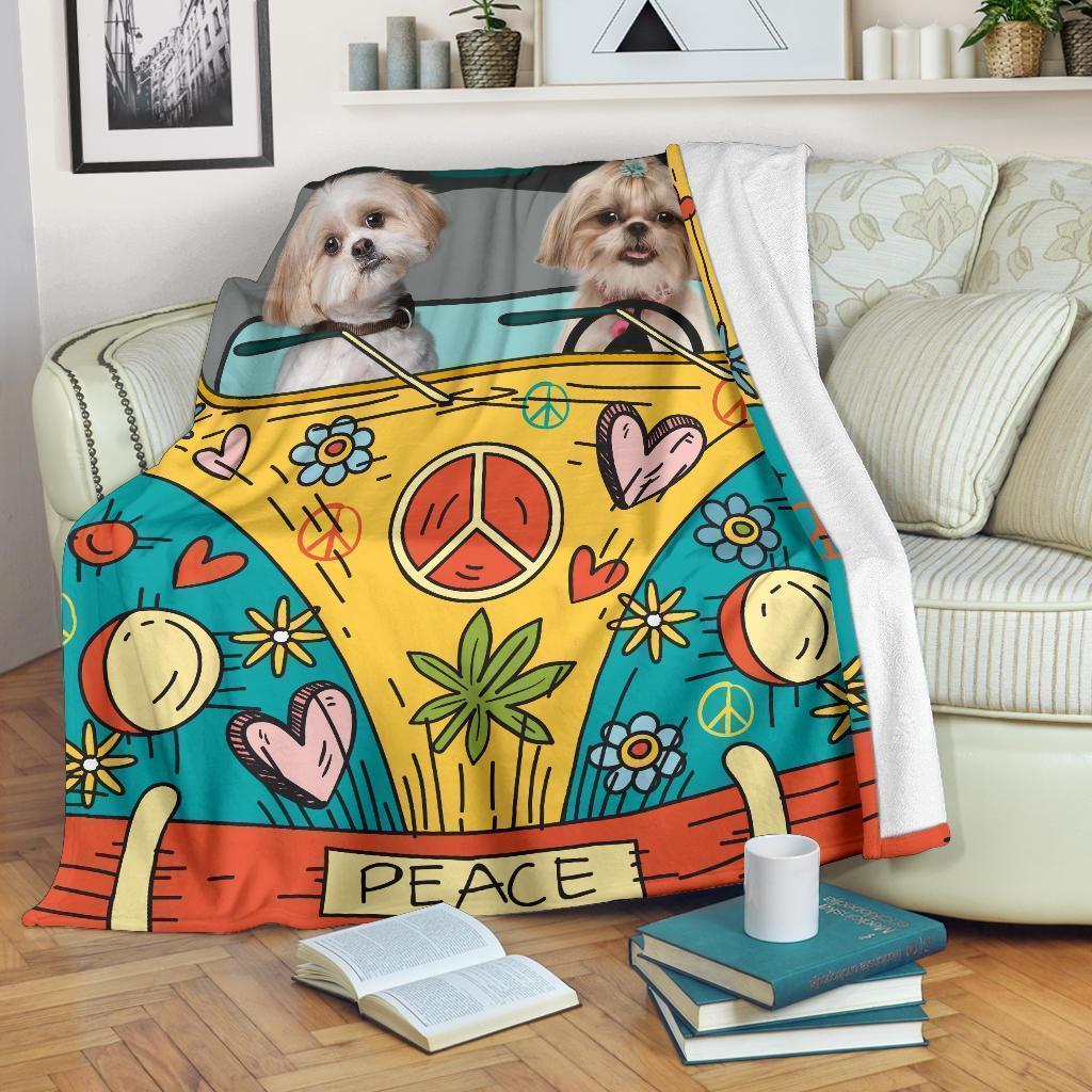 Hippie Van Shih Tzu Dog Fleece Blanket-Gear Wanta
