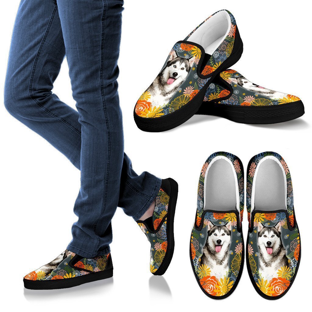 Husky Dog Floral Slip Ons Shoes For Dog Mom-Gear Wanta