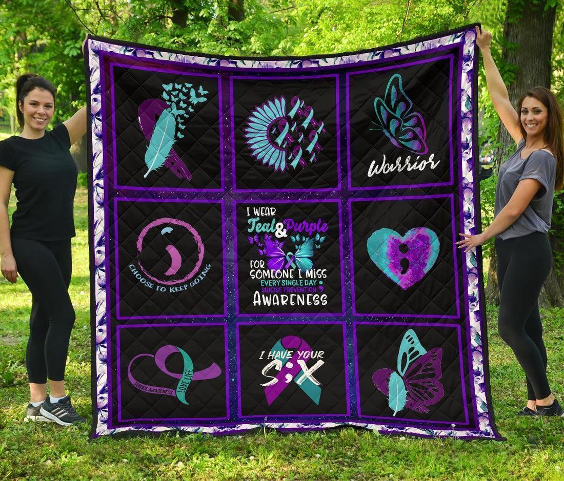 I wear Teal And Purple Suicide Prevent Awareness Quilt Blanket HH19-Gear Wanta